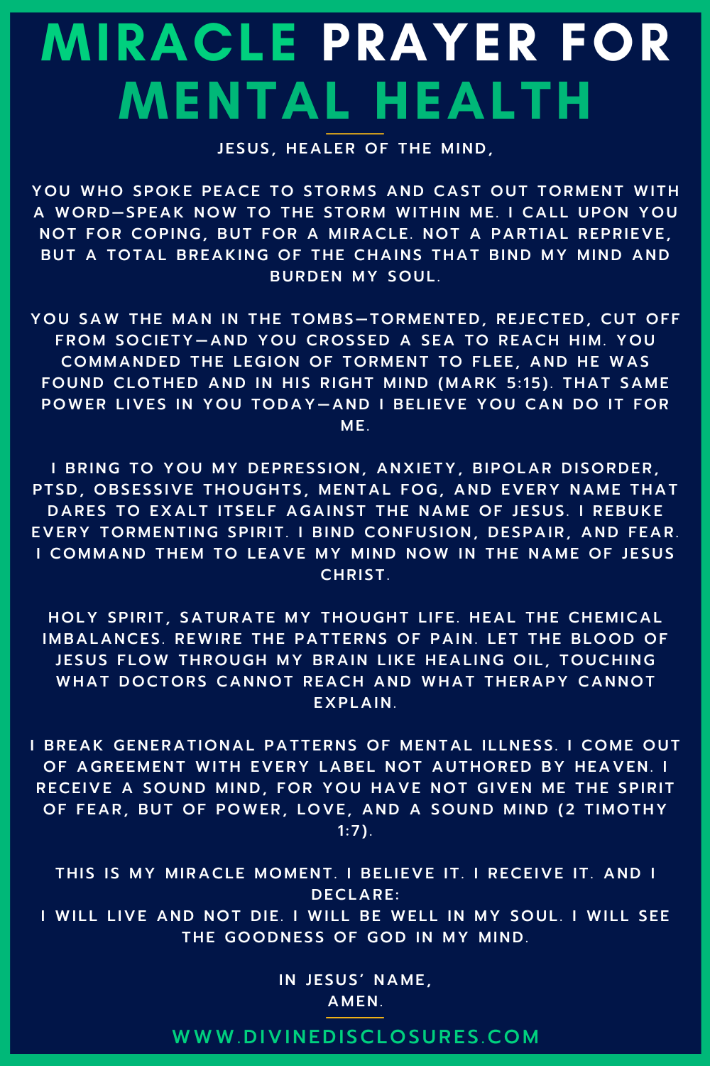 Miracle Prayer For Mental Health